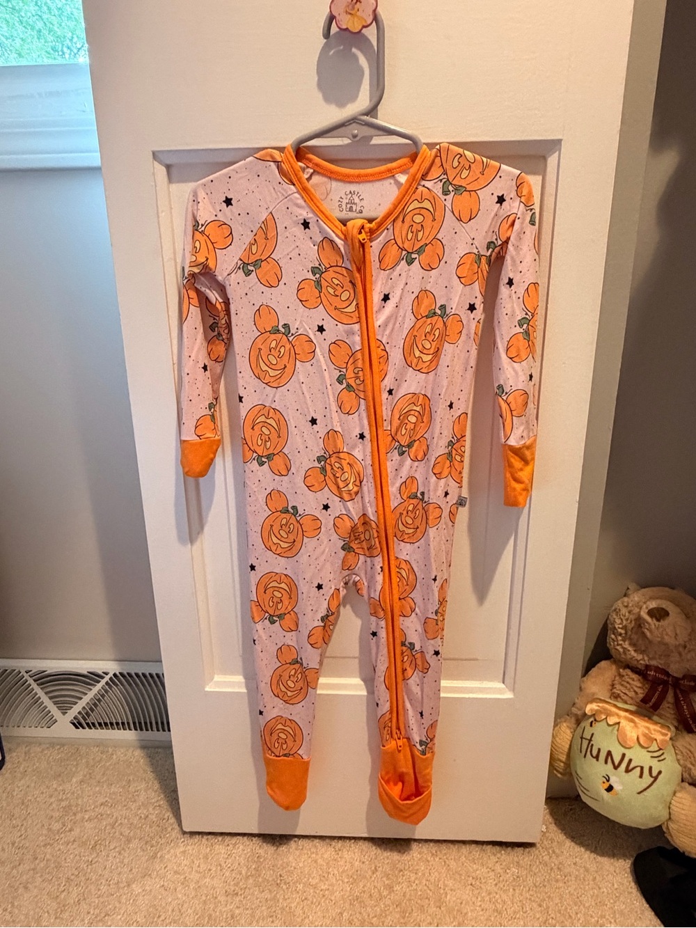 Orange Pumpkin-Print Kids Footed One-Piece Pajama